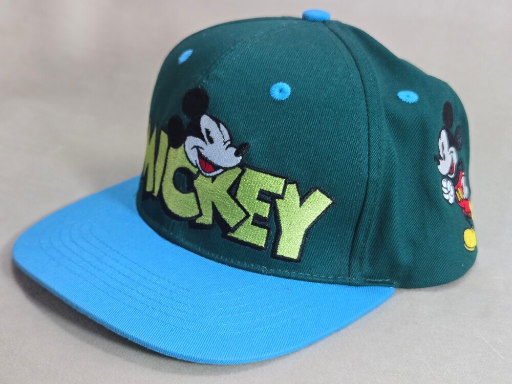Vtg Disney Mickey Mouse Snapback Hat Green Blue Adjustable Streetwear Cap Y2K